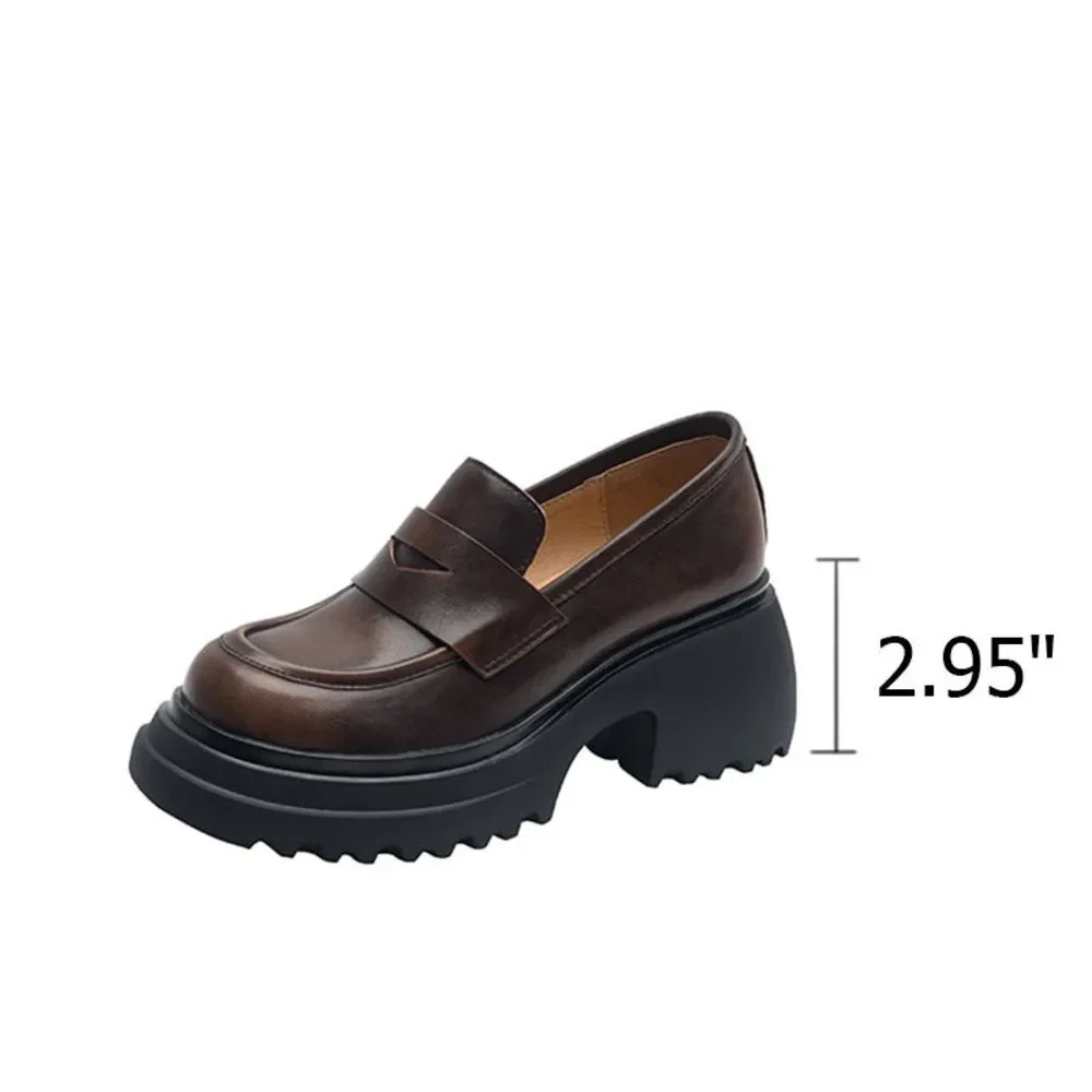 Dwarves Chunky Cowhide Penny Loafers Platform Lug Sole Slip On Preppy‎ Shoes 5